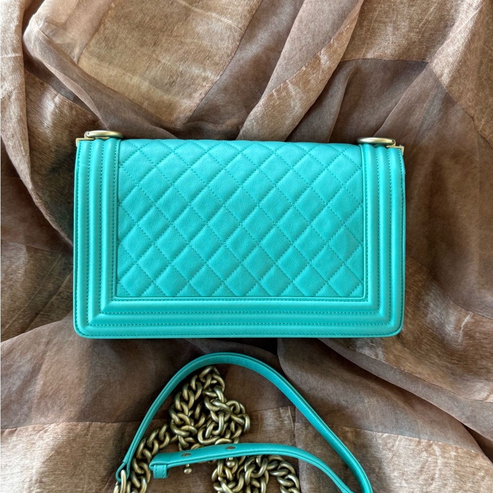 SOLD - CHANEL Green Blue Lambskin LeBoy Flap Bag Old Medium GHW - Picture 7 of 13